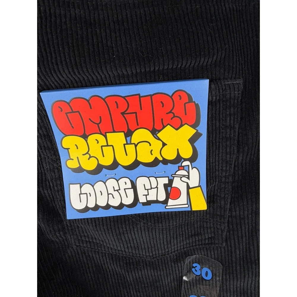 Empyre Youth Corduroy Skate Pants Black Loose Fit Size Y2K Streetwear Grunge
